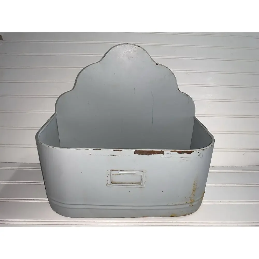 Metal Mail WALL POCKET Letter Holder Organizer Farm House Grey Rusty